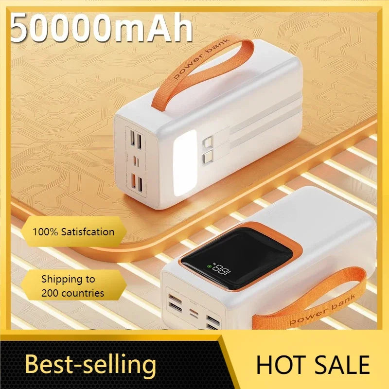 50000mAh 20000mah Wholesale 66W Super Fast Charging Power Bank Built-in Cable Outdoor Large Capacity Portable Mobile Power