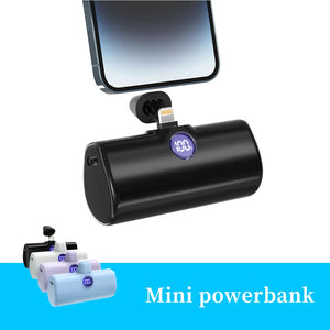 Mini Power Bank Portable 18.5W Fast Charge LED Display Lightning/Type-C Plug 5000mAh Capsule External Battery Pack Powerbank