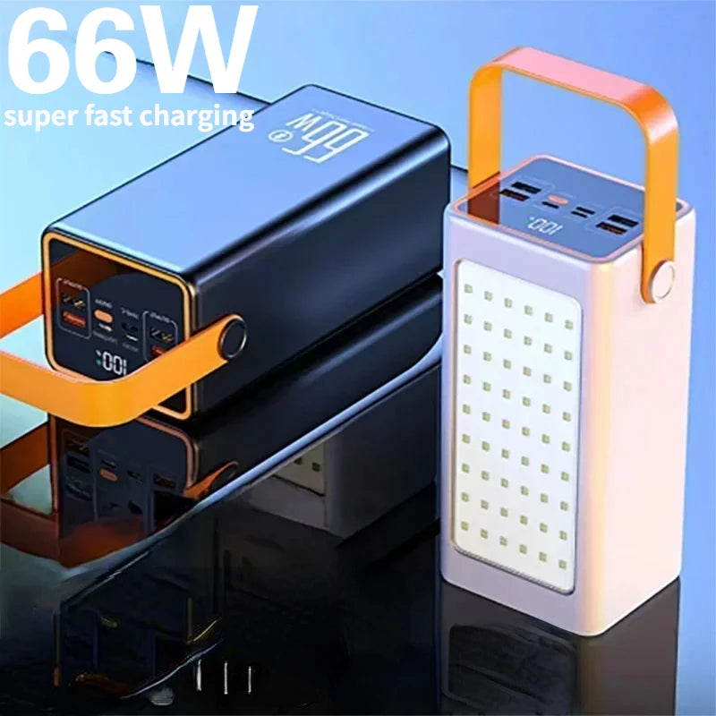 Power Bank 20000mAh High Capacity 66W Fast Charger Waterproof Rechargeable Battery For Mobile Phone Computer Camping LED Light