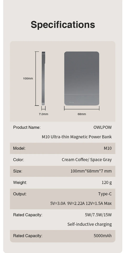 Magnetic Power Bank 5000mAh, Wireless Portable Charger, 20W Fast Charging Battery Pack with USB-C,Compatible iPhone Samsung