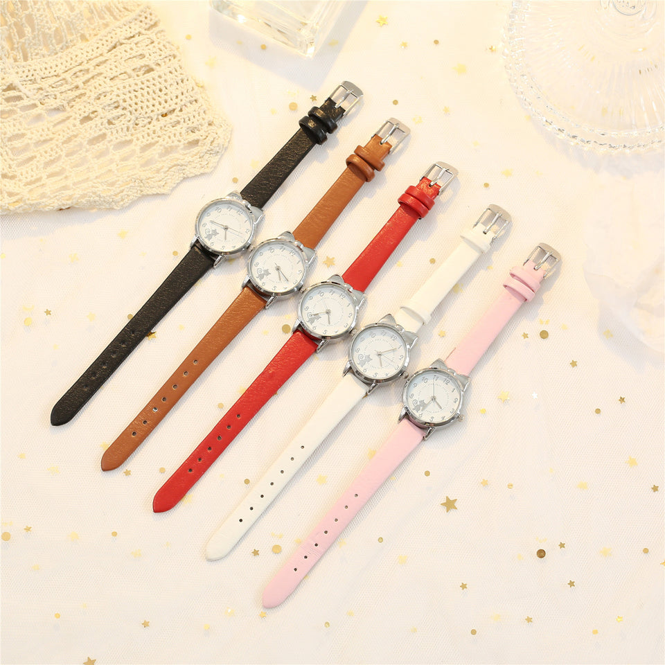 Korean Latest Design Cat White Ladies Trendy Quartz Watch Fashionable Simple Style Quartz Wristwatch Reloj Mujer Free Shiping