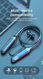 Wireless Earphones 5.3 Neckband Headphones Gaming LED Display Stereo Bass Sports Headset Halter Waterproof Magnetic Earbuds New