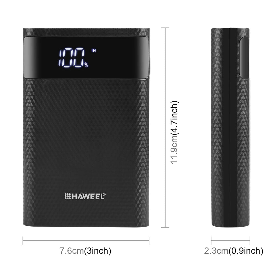 HAWEEL DIY 4x 18650 Battery (Not Included) 12000mAh Dual-way QC Charger Power Bank Shell Box with 2x USB Output & Display, Suppo