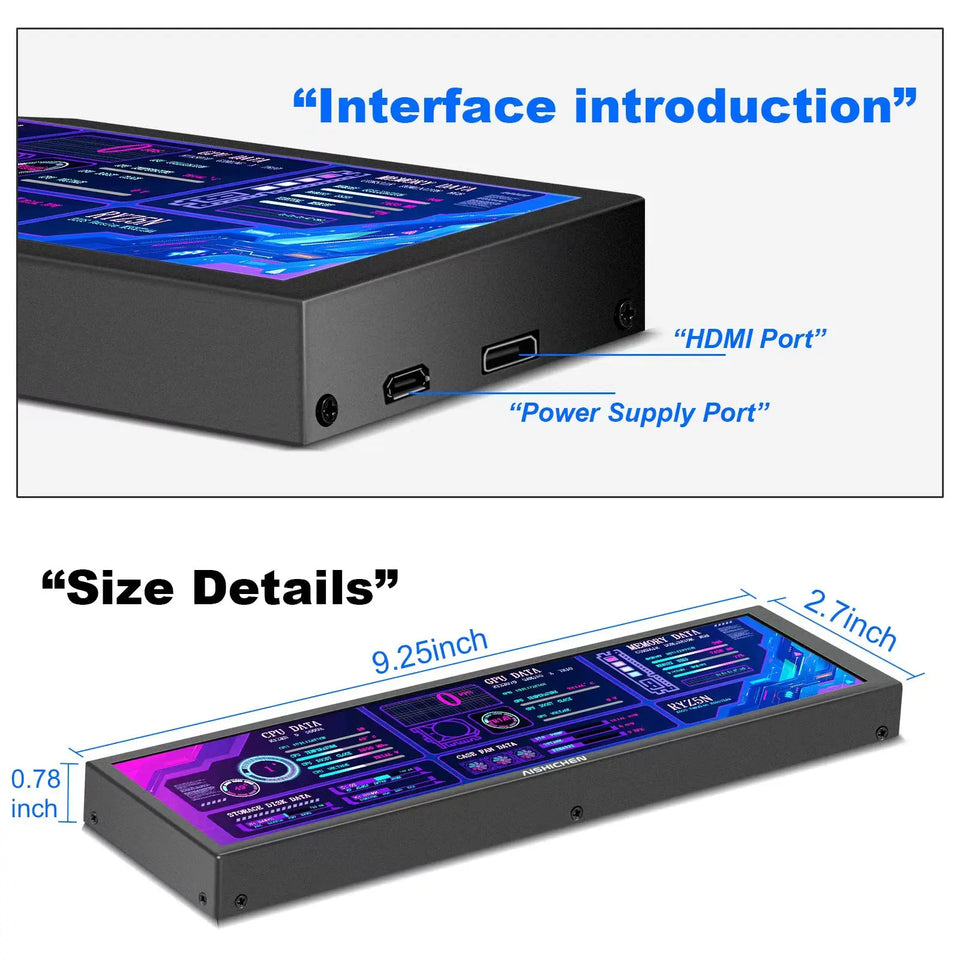 8.8 inch HDMI Touch Long Wide Monitor With Case PC Temperature Display PC Sensor Panel Display Small Extender Monitor