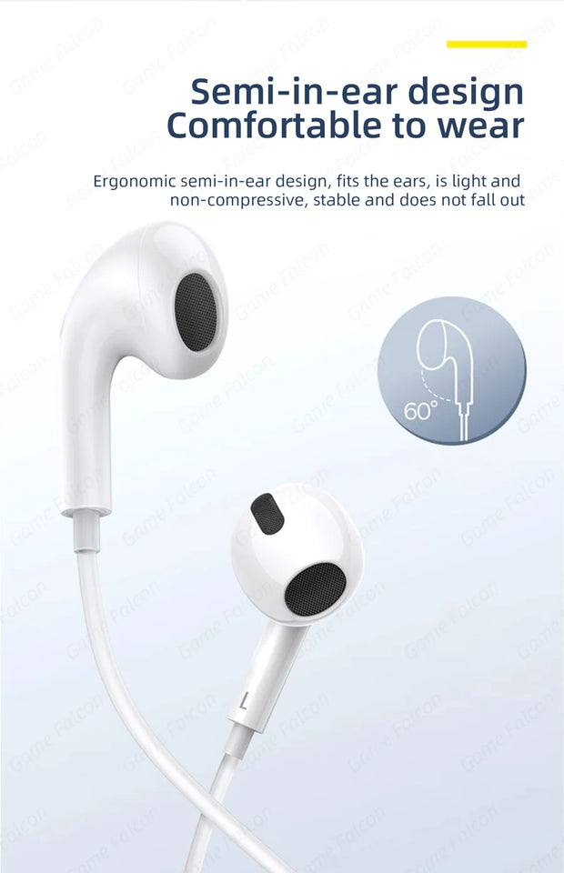 Half-In-Ear Wired Headphones HiFi Music Earbud Handfree Earphone Type-C 3.5mm With Mic For Android Samsung Xiaomi Tablet Laptops