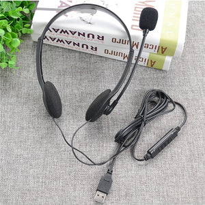 3.5mm Wired Headphones With Noise Cancelling Mic Universal USB Stereo Headset Adjustable Headband Helmet For PC Laptop Computer