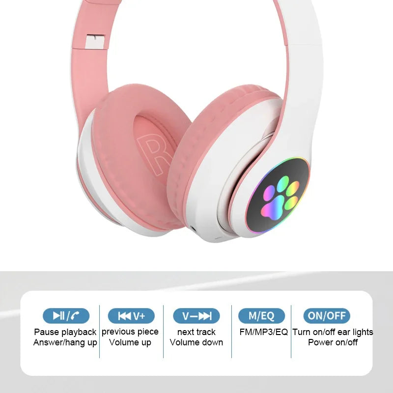 New JST-28 Wireless Headphones Cat Ears Bluetooth Earphones Stereo Music Earbuds Bluetooth 5.0 Sports Gaming Headset with Mic