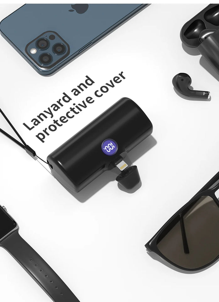 Mini Power Bank Portable 18.5W Fast Charge LED Display Lightning/Type-C Plug 5000mAh Capsule External Battery Pack Powerbank