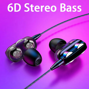 3.5mm Wired Headphone High Bass Headsets Music Sports Gaming Earphones Dual Drive TWS 6D Stereo In-Ear Headset With Microphone