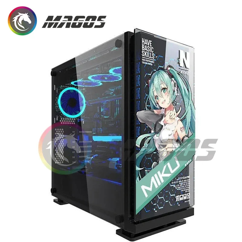 ATX Gaming PC Case Stickers Mid Tower Computer Decorative Decal Anime Removable Waterproof Sticker