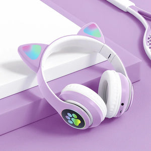 New JST-28 Wireless Headphones Cat Ears Bluetooth Earphones Stereo Music Earbuds Bluetooth 5.0 Sports Gaming Headset with Mic