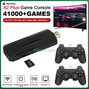 New X2 Plus Game Stick 4K GD10 Retro Video Game Console 2.4G Wireless Controller HD-Out 40000 Games For PSP/N64/PS1