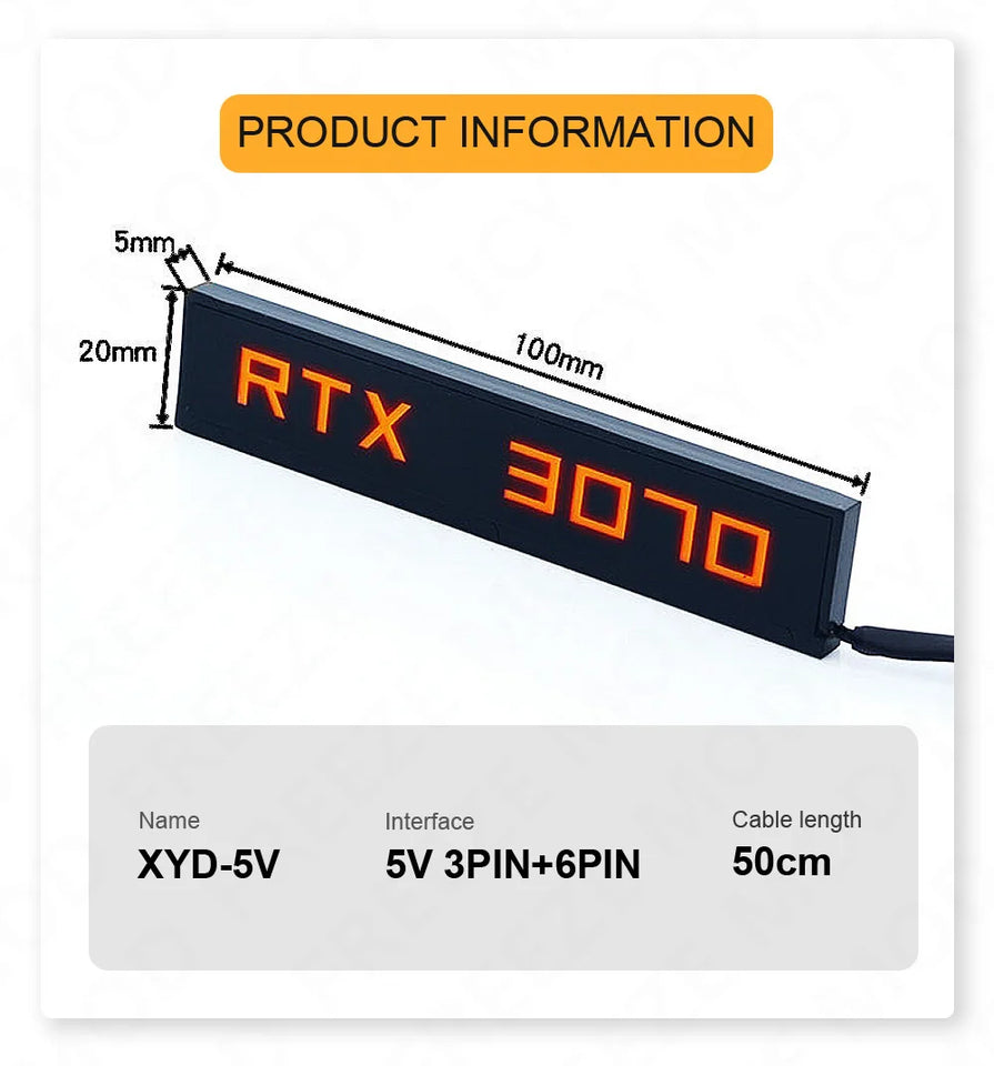 FREEZEMOD Mini VGA Side Light Panel 5V 3PIN A-RGB Graphics Card Luminous Nameplate PC Case Decorative Light Panel AURA SYNC