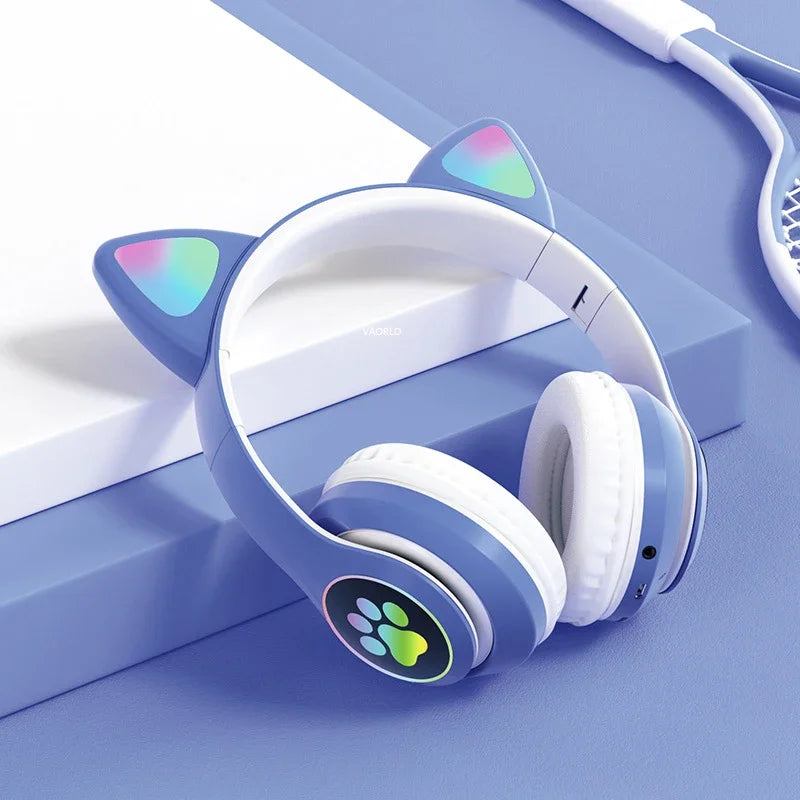 New JST-28 Wireless Headphones Cat Ears Bluetooth Earphones Stereo Music Earbuds Bluetooth 5.0 Sports Gaming Headset with Mic