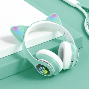 New JST-28 Wireless Headphones Cat Ears Bluetooth Earphones Stereo Music Earbuds Bluetooth 5.0 Sports Gaming Headset with Mic