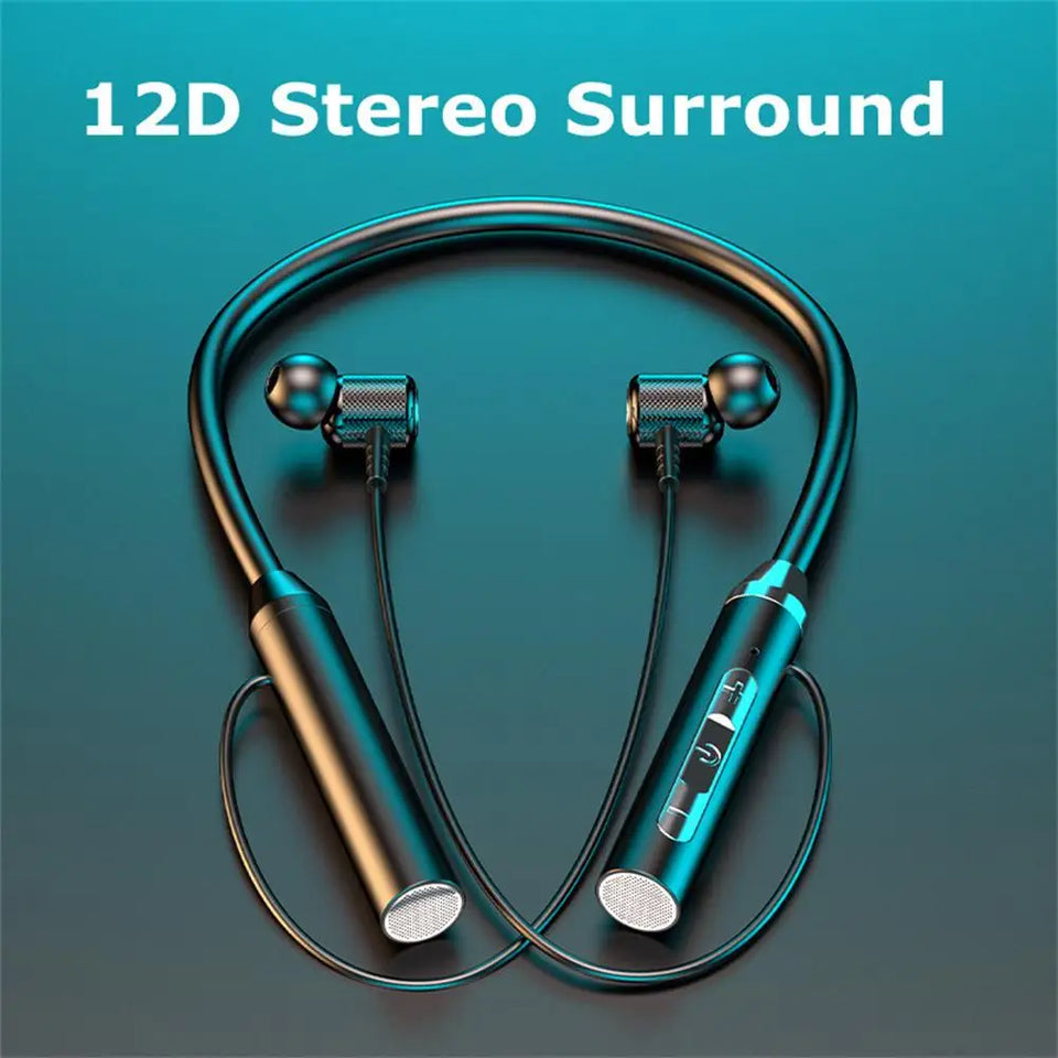 Magnetic Wireless Headphones Bluetooth 5.2 Neckband Earphones Silicone Hifi 12D Stereo Sports Headset Halter Waterproof Earbuds