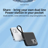 Mini power bank with built-in code,portable compact power bank,5000mAh fast charging external battery,mobile phone accessories