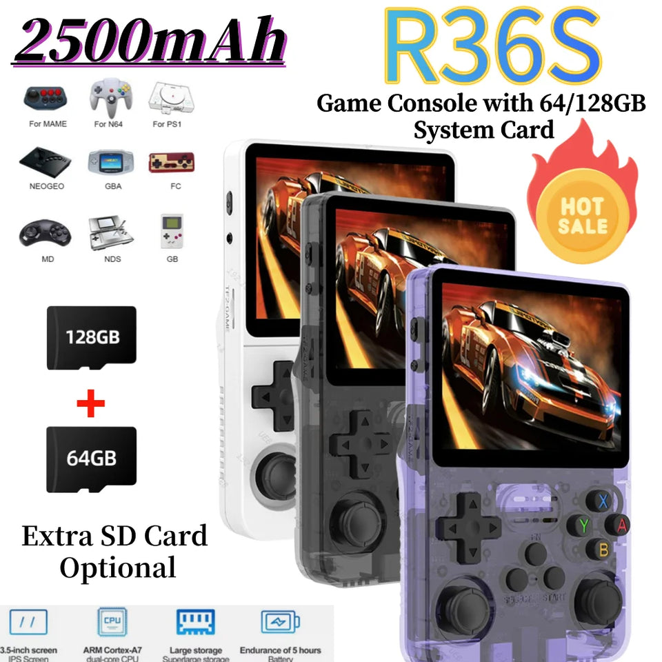 R36S Retro Handheld Video Game Console Linux System 3.5 Inch IPS Screen Handheld Game Players 10000 Games Gift for Kids Adults