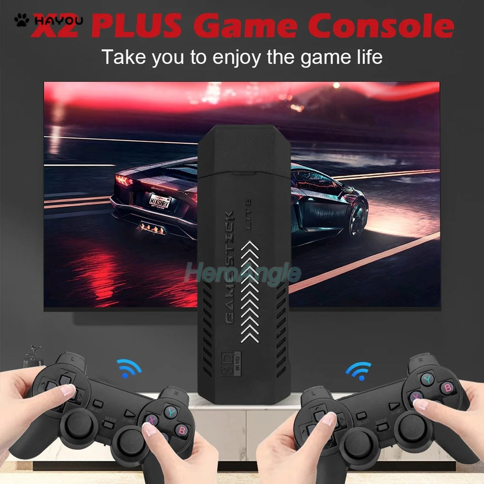 New X2 Plus Game Stick 4K GD10 Retro Video Game Console 2.4G Wireless Controller HD-Out 40000 Games For PSP/N64/PS1