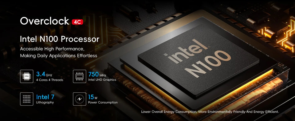MeLE Slim Mini PC N100 16GB 32GB 512GB Windows 11 Industrial Computer WiFi5 Dual HDMI Type Display USB-C Overclock4C