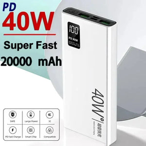 PD40W Super Fast Charging Power Bank Portable 10000mAh Digital Display External Battery Charger For IPhone Xiaomi Huawei QC3.0
