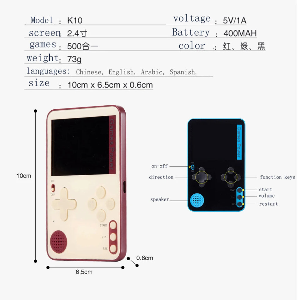 K10 500 in 1 handheld game console card game console retro video game console great gift for children Gamepads