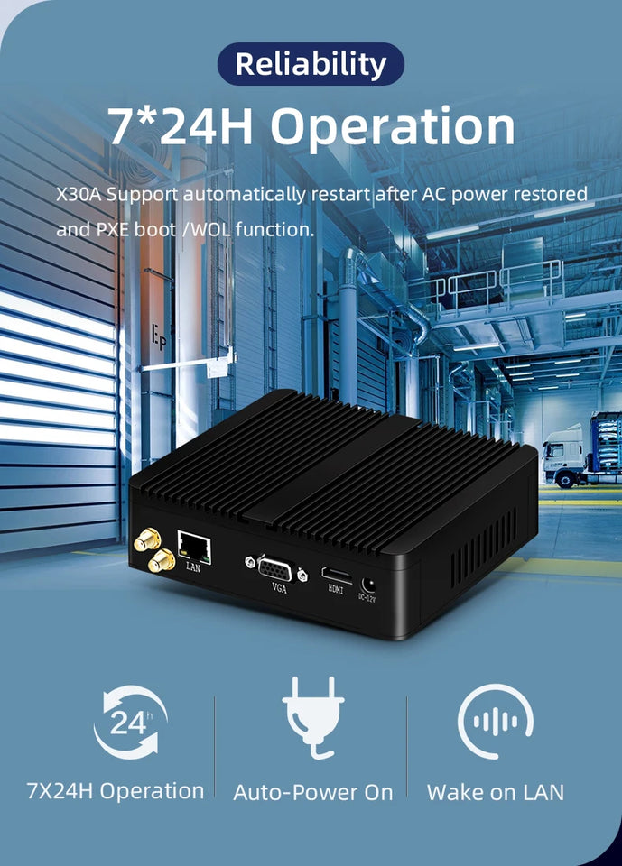 Fanless Mini PC Intel Celeron J1900 Support Windows7/8/10 Linux Gigabit Ethernet WiFi HDMI VGA Display Embedded Computer