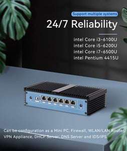 XCY Pfsense Firewall Router Mini PC Intel Core i7-6500U 6x Intel Ethernet i211AT LAN Ports Support WiFi 4G SIM Win 10/11 Linux