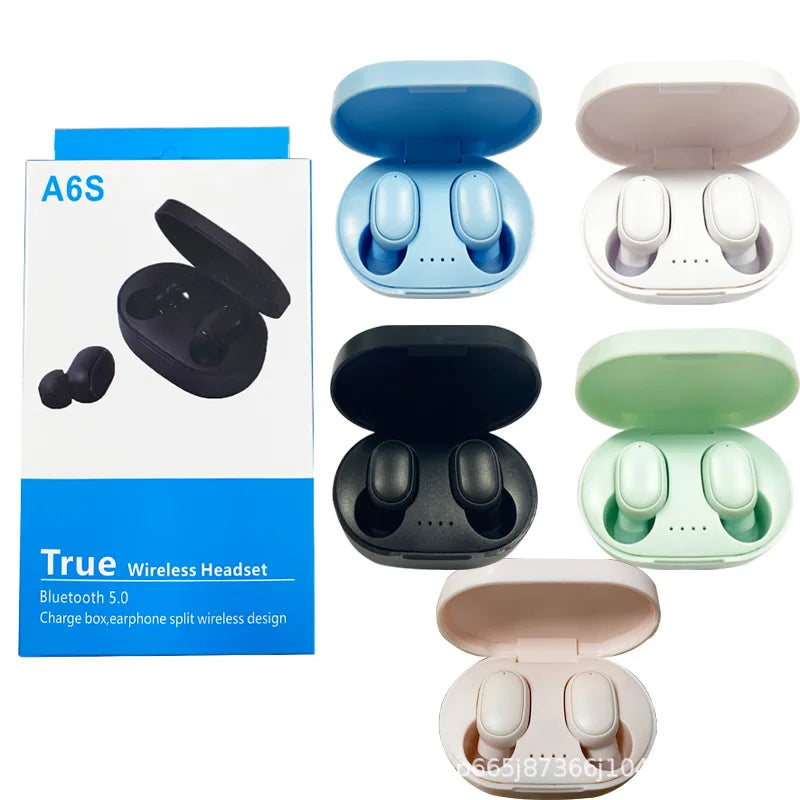 A6S Wireless Earphones Noise Canceling Stereo Deep Bass Headphones With Charging Box For Cell Phone Gaming Laptop Sports