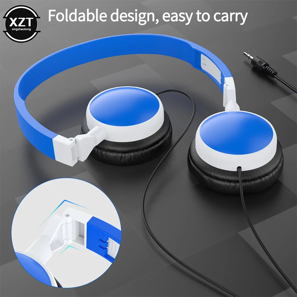 Wired Foldable 3.5mm Headphones Head Mounted Headset Earphone Headphones Stereo Foldable Sport Earphone for Phone/Tablet