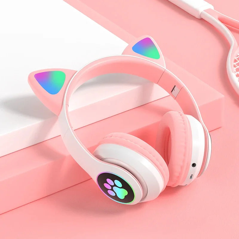 New JST-28 Wireless Headphones Cat Ears Bluetooth Earphones Stereo Music Earbuds Bluetooth 5.0 Sports Gaming Headset with Mic