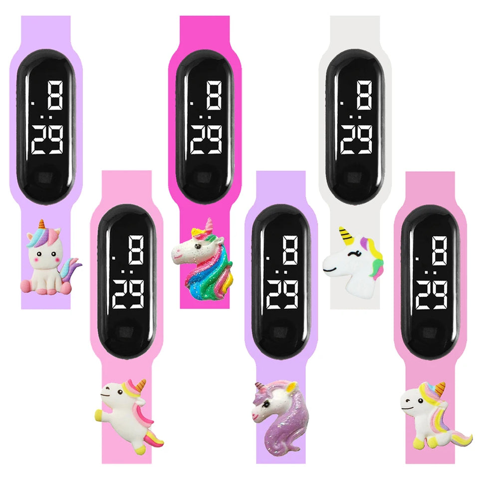 2024 Latest Cartoon Unicorn Children Smart Watch Waterproof Outdoor Sports Bracelet Kids LED Digital Electronic Watches Gifts