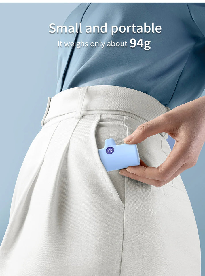 Mini Power Bank Portable 18.5W Fast Charge LED Display Lightning/Type-C Plug 5000mAh Capsule External Battery Pack Powerbank