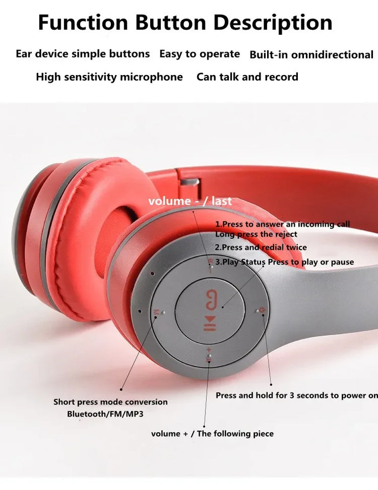 Bluetooth 5.0 Wireless Headphone Foldable HIFI Stereo Bass Earphone Kid Girl Helmet Gift With Mic USB Adaptor For iPhone TV Game