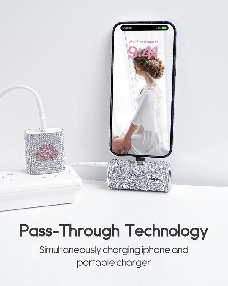 iwalk Diamond Power Bank with Diamond Set Mini Capsule Portable Mobile Power Bank Suitable for iPhone Lightning Type-C