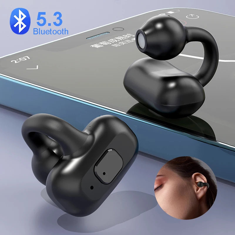 Bluetooth 5.3 Ear Clip Headphones TWS Wireless Earphones Earclip HiFi Stereo Noise Reduction Headset Low Latency Earbuds