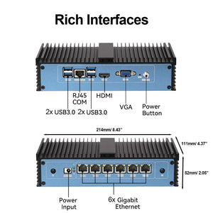 XCY Pfsense Firewall Router Mini PC Intel Core i7-6500U 6x Intel Ethernet i211AT LAN Ports Support WiFi 4G SIM Win 10/11 Linux