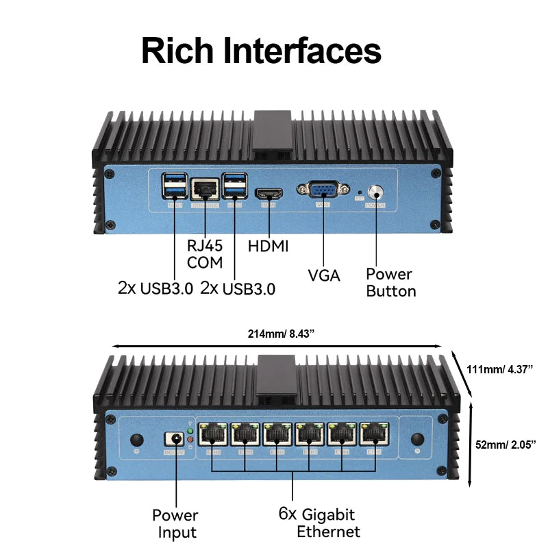 XCY Pfsense Firewall Router Mini PC Intel Core i7-6500U 6x Intel Ethernet i211AT LAN Ports Support WiFi 4G SIM Win 10/11 Linux