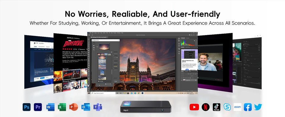 MeLE Slim Mini PC N100 16GB 32GB 512GB Windows 11 Industrial Computer WiFi5 Dual HDMI Type Display USB-C Overclock4C