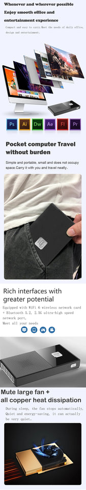 M6 Mini PC 12th Gen Intel N200 2.9GHz Windows 11Pro DDR5 NVMe SSD Pocket Computer HDMI2 4K@60Hz WiFi 6 BT5.2 N100 N5105 2933MHz