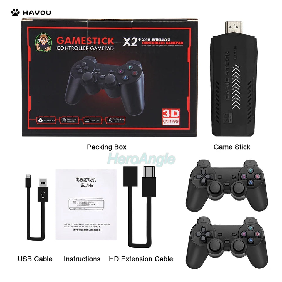 New X2 Plus Game Stick 4K GD10 Retro Video Game Console 2.4G Wireless Controller HD-Out 40000 Games For PSP/N64/PS1