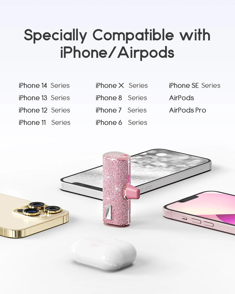 iwalk Diamond Power Bank with Diamond Set Mini Capsule Portable Mobile Power Bank Suitable for iPhone Lightning Type-C