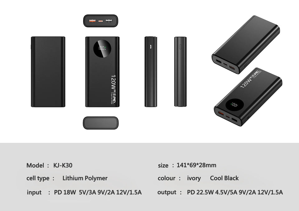 MAOLEI KJ-K30 20000mAh 120W Fast Charge Power Bank Type C USB External Battery for iPhone15 Pro Xiaomi 14 Samsung S23 Powerbank