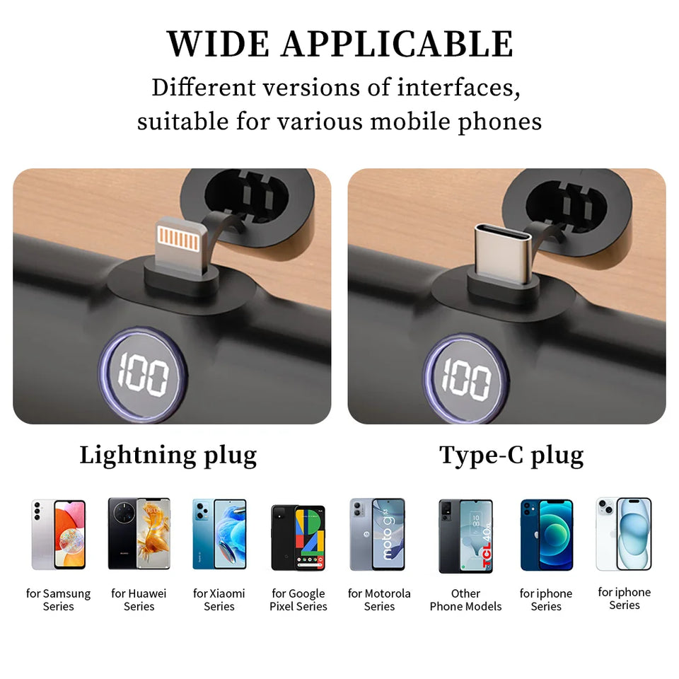 Mini Power Bank Portable 18.5W Fast Charge LED Display Lightning/Type-C Plug 5000mAh Capsule External Battery Pack Powerbank