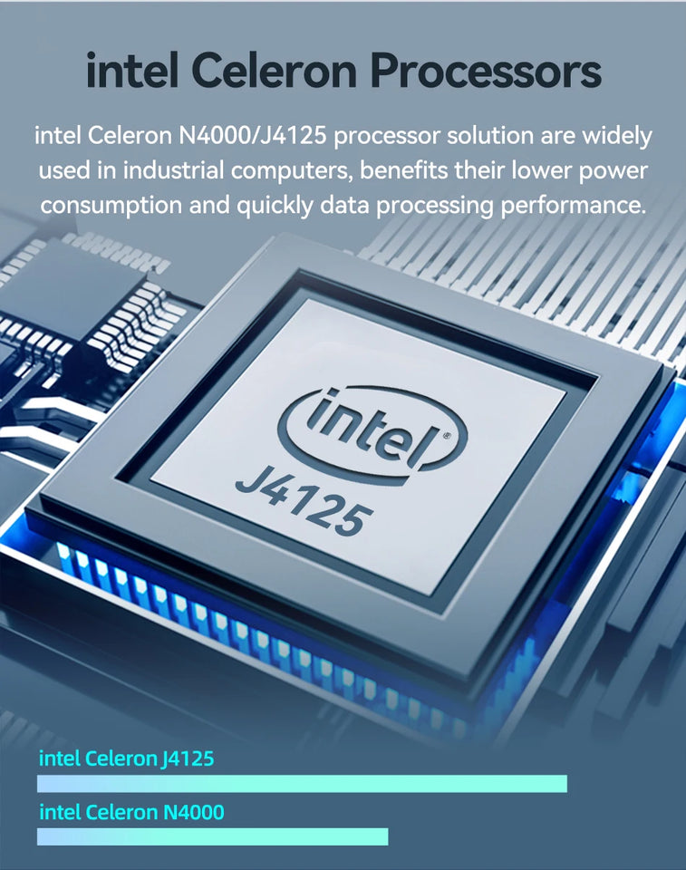 XCY Fanless Mini PC Intel Celeron J4125 DDR4 M.2 SSD RS232/485 2x LAN GPIO mPCIE 4G LTE 8x USB LVDS HDMI TPM 2.0 Windows 11