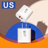 65W GaN USB Fast Charger Quick Charge EU/US Plug Phone Charger For iPhone Xiaomi Samsung Huawei PD Type C Wall Charger Adapter