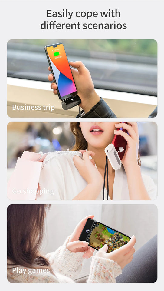 Mini Power Bank Portable 18.5W Fast Charge LED Display Lightning/Type-C Plug 5000mAh Capsule External Battery Pack Powerbank