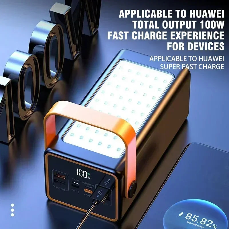 Power Bank 20000mAh High Capacity 66W Fast Charger Waterproof Rechargeable Battery For Mobile Phone Computer Camping LED Light